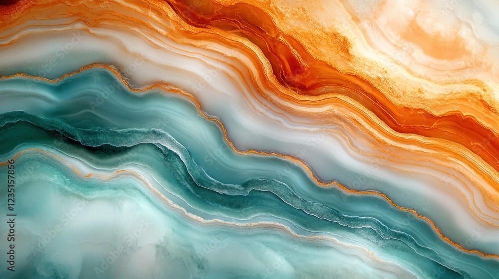 Poster abstract marble texture with flowing teal and orange patterns. background of natural stone. design u