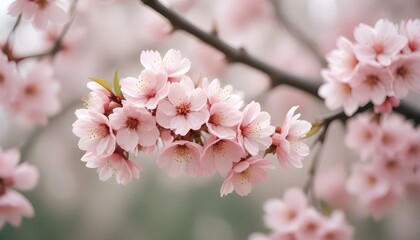 Obraz premium Delicadas flores de cerezo rosa en plena floración sobre un fondo suave y borroso