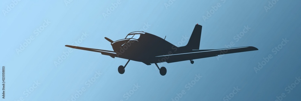Poster Silhouette of a sleek airplane soaring across the sky during twilight hours creating a striking contrast against the blue backdrop. Generative AI