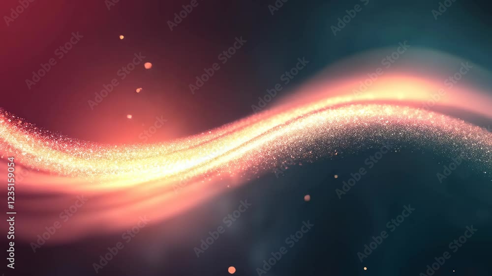 Poster abstract particles forming a glowing wave in space with dynamic light effects and vibrant colors for
