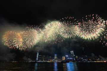 New Year's Eve fireworks in Victoria Harbour, Hong Kong.