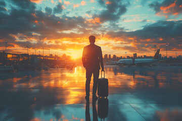 Silhouette of a Man in Airport Terminal