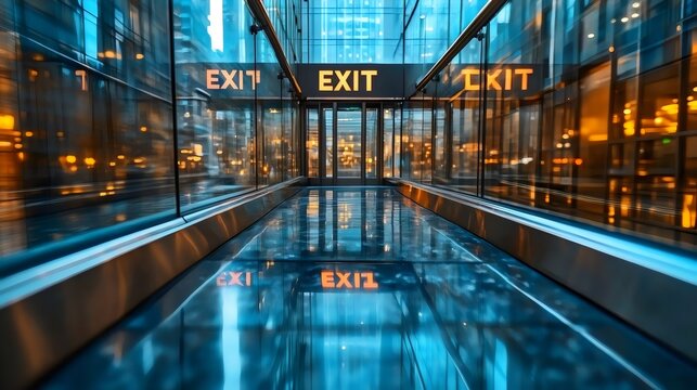 A large building with a large exit sign