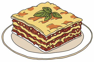 Italian cuisine, layered lasagna, melted cheese, rich meat sauce, pasta sheets, basil garnish, white plate, golden brown edges, comfort food, hearty meal, close-up photography, vibrant colors, appetiz