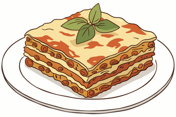 Italian cuisine, layered lasagna, melted cheese, rich meat sauce, pasta sheets, basil garnish, white plate, golden brown edges, comfort food, hearty meal, close-up photography, vibrant colors, appetiz