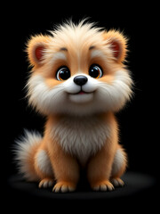 Obraz premium Cartoon fluffy puppy on black background