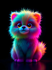 Fototapeta premium Cartoon fluffy puppy on black background