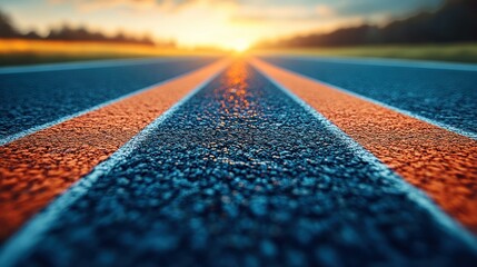 Asphalt road lines leading to sunset, rural setting. Possible use Motivational, inspirational