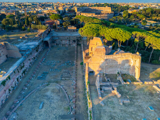 Vista aerea del Circo Massimo, il Paladino e il Colosseo. Il centro di Roma antica