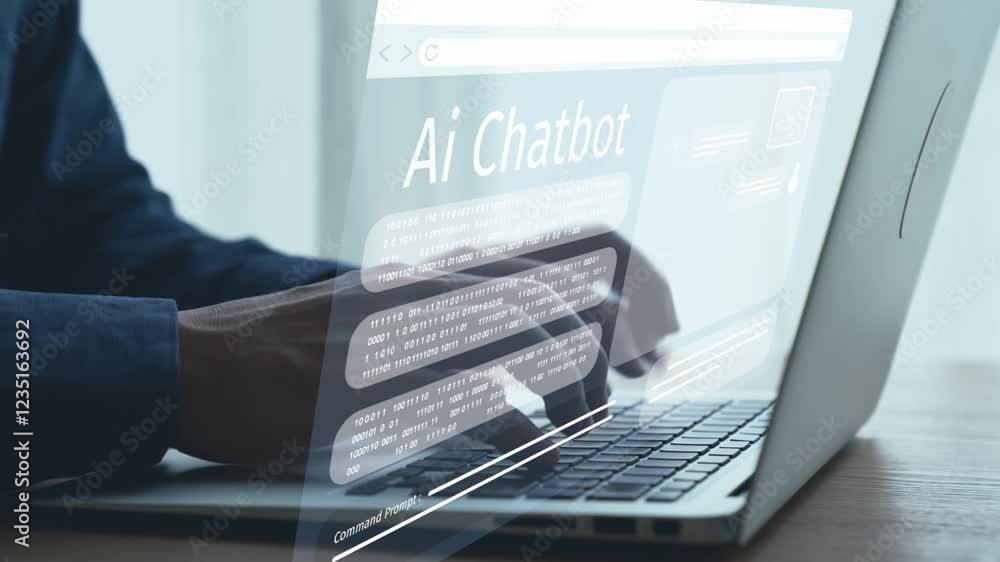 Poster human interact with ai artificial intelligence virtual assistant chatbot in concept of ai artificial