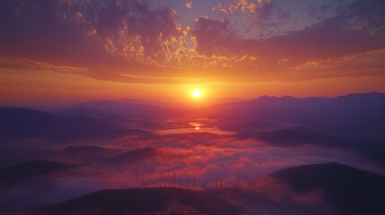 Fototapeta premium Mountain Sunrise Through Mist
