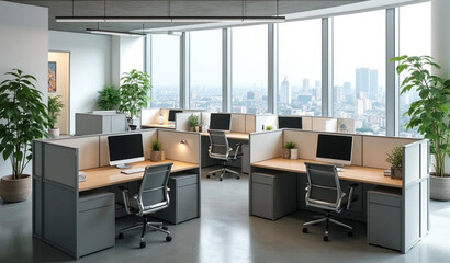 Fototapeta premium Office room with cubicles