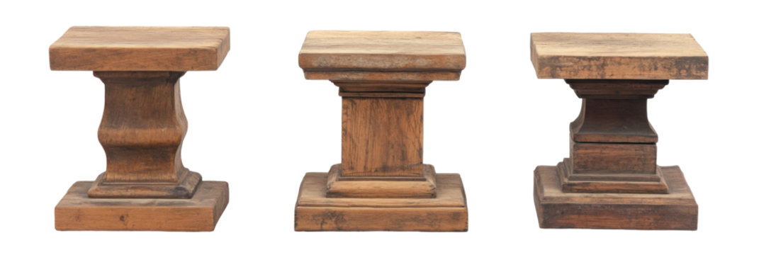 Set of three rustic wooden columns with distinctive weathered texture png