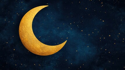 Naklejka premium Mesmerizing Night Sky with Golden Crescent Moon and Stars