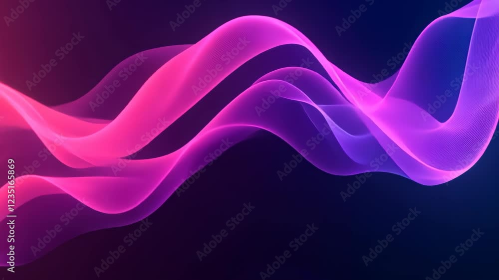 Poster vibrant neon waveforms in abstract fluid motion against dark background for futuristic technology an