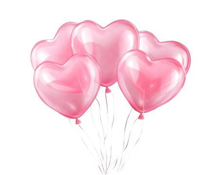Romantic Pink Heart Balloons Floating in a Clear Blue Sky: Perfect for Valentine's Day cards, websites, social media posts, and romantic themed