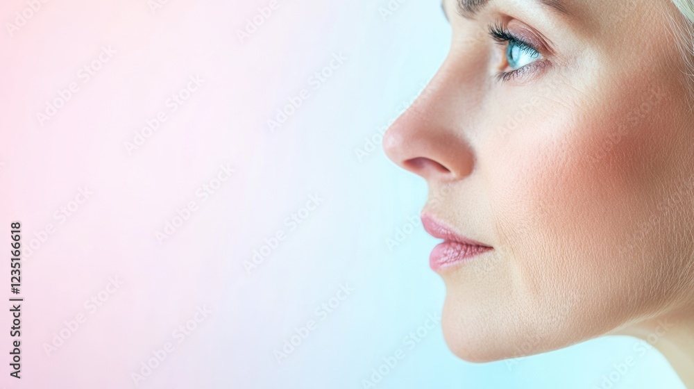 Poster contrasting youth and age highlighted in two faces side by side showcasing beauty and the passage of