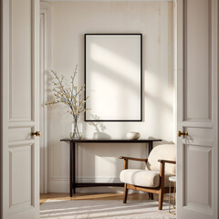Modern Console Table with Wall Frame Mockup in a Minimalist Interior