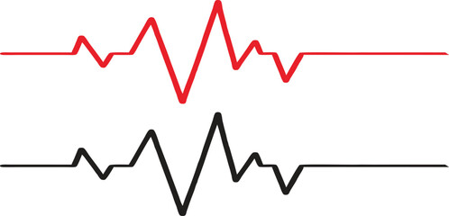Red and Black Heartbeat Line Vector Pattern for Medical Designs, Heart beat pulse icon vector. Heart cardiogram line icon set, on white background. Pulse, ecg, ekg, hertbeat, graph concept. Vector