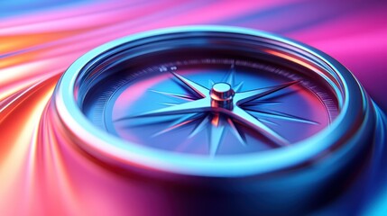 Closeup compass in vibrant colors, abstract background, direction, modern