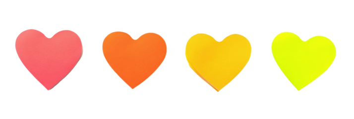 Colorful heart-shaped sticky notes in pink, orange, yellow, neon green png