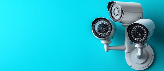 Modern security cameras mounted on a turquoise wall, enhancing surveillance capabilities