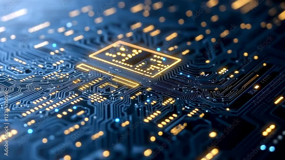 Poster advanced circuit board showcasing intricate design and glowing elements in a technology-focused sett