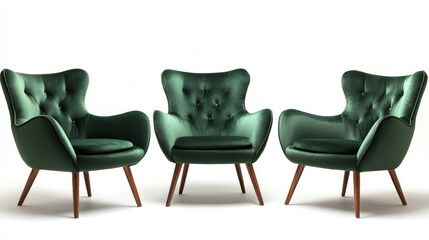 Green Velvet Armchair Set with Wooden Legs – Elegant Furniture Collection