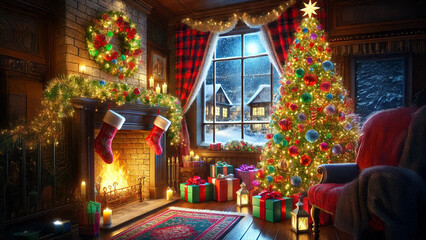 christmas tree in the city at night