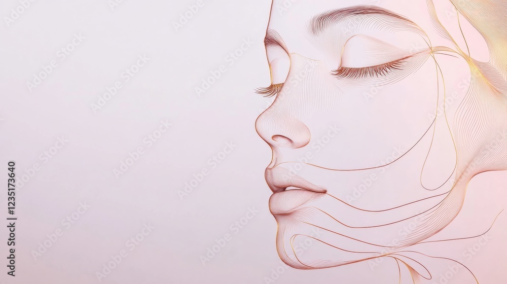 Aufkleber Silhouette of a womans face with golden ratio lines showcasing beauty and proportion principles. Generative AI