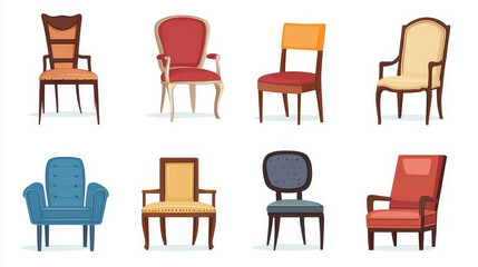  Variety of Chairs for Home, Hall, and Hotel – Vector Illustration