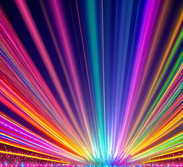Fototapeta premium Red bright strip of light background abstract colorful background, bright neon rays and glowing lines.black background with long stripes Pink yellow blue creative wallpaper.high quality.generative ai