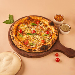 pizza on a wooden board