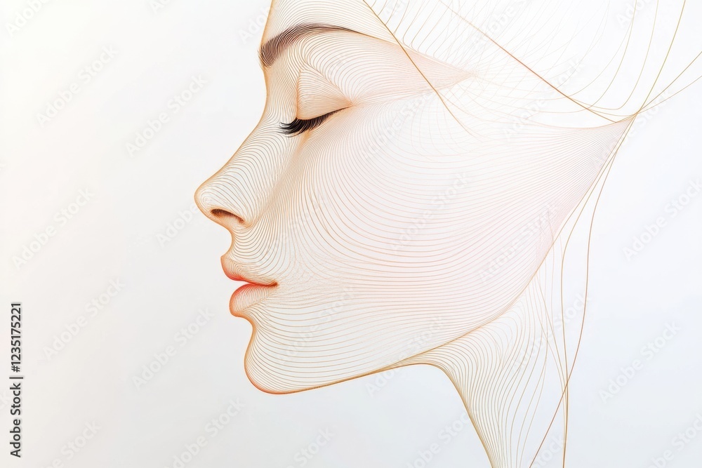 Poster silhouette of a womans face with golden ratio lines illustrating beauty and symmetry in a minimalist