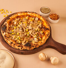 mushroom & onion corn naples pizza for restaurant menu