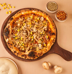 mushroom & onion corn naples pizza for restaurant menu