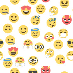 Seamless pattern of emoticons and emoji, emoji vector illustration, emoji background for social network.