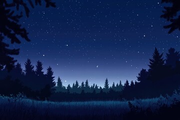 Naklejka premium Starry Night Forest: A Serene Night Scene