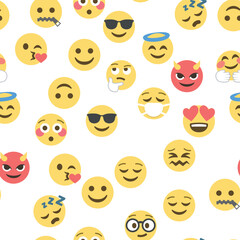 Seamless pattern of emoticons and emoji, emoji vector illustration, emoji background for social network.