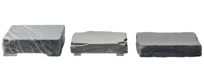 Set of three rectangular slate stones on transparent background png