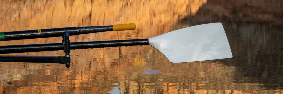 oars of coastal sculling shell in sandstone canyon of Horsetooth Reservoir in Colorado in fall scenery