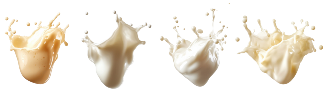 Milk and cream splash variations on transparent background png