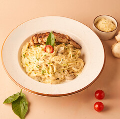 Mushroom Alfredo Sauce Pasta for restaurant menu
