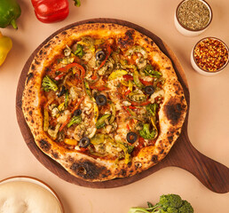 Pesto Veggie Naples Pizza for restaurant menu top angle
