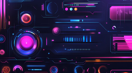 Obraz premium Hightech digital background for ai, data transfer, and audio, glowing tech elements, abstract shapes, sleek neon lights, futuristic design aesthetic. Cyber Aesthetic. Illustration