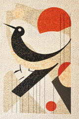 Bird With Geometric Shapes And Warm Color Tones