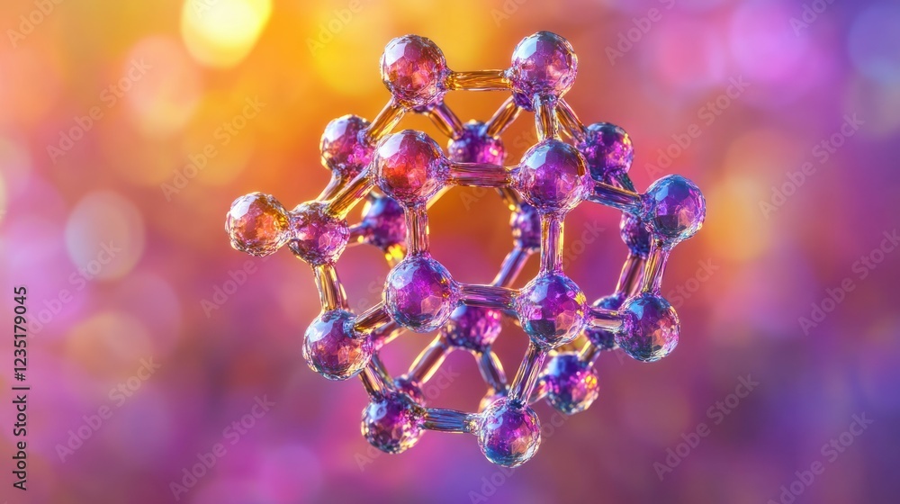 Poster colorful molecular structure in abstract bokeh background