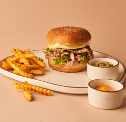 chicken burger with fries restaurant menu