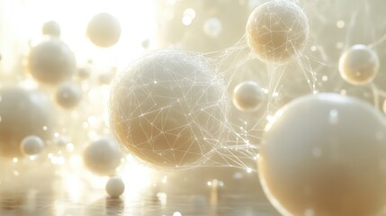Intricate Abstract 3D Network of Interconnected White Spheres in a Softly Lit Environment
