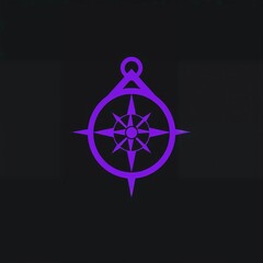 Stylish 2D icon with a purple compass on a black background